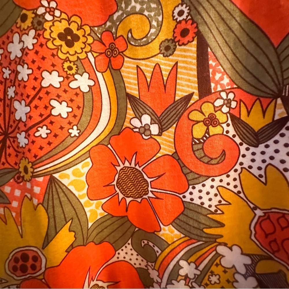 Blue Platypus tulip sleeve tee shirt XL / retro 70s style groovy floral print - Picture 4 of 4